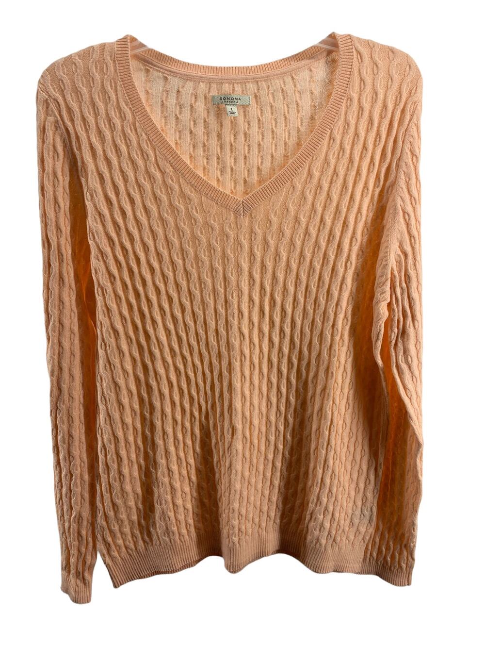 Sonoma Peach Cable Knit V-Neck Pullover Sweater Women's Size Large